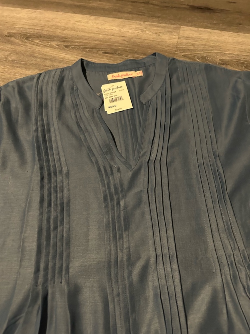 fresh produce Slate Blue Pintuck V-Neck Tunic - Picture 6 of 7